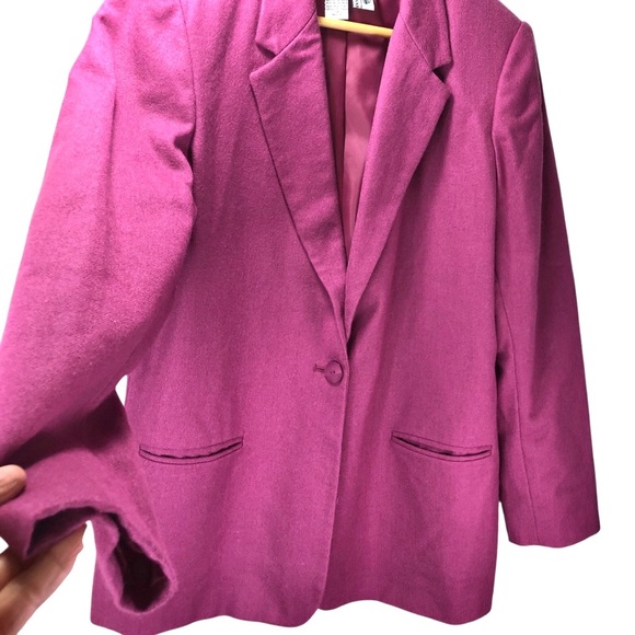 Vtg 90’s Sag Harbor 100% Wool Blazer Wo’s 12 Fuchsia Pink Classic Retro Office - Picture 7 of 10